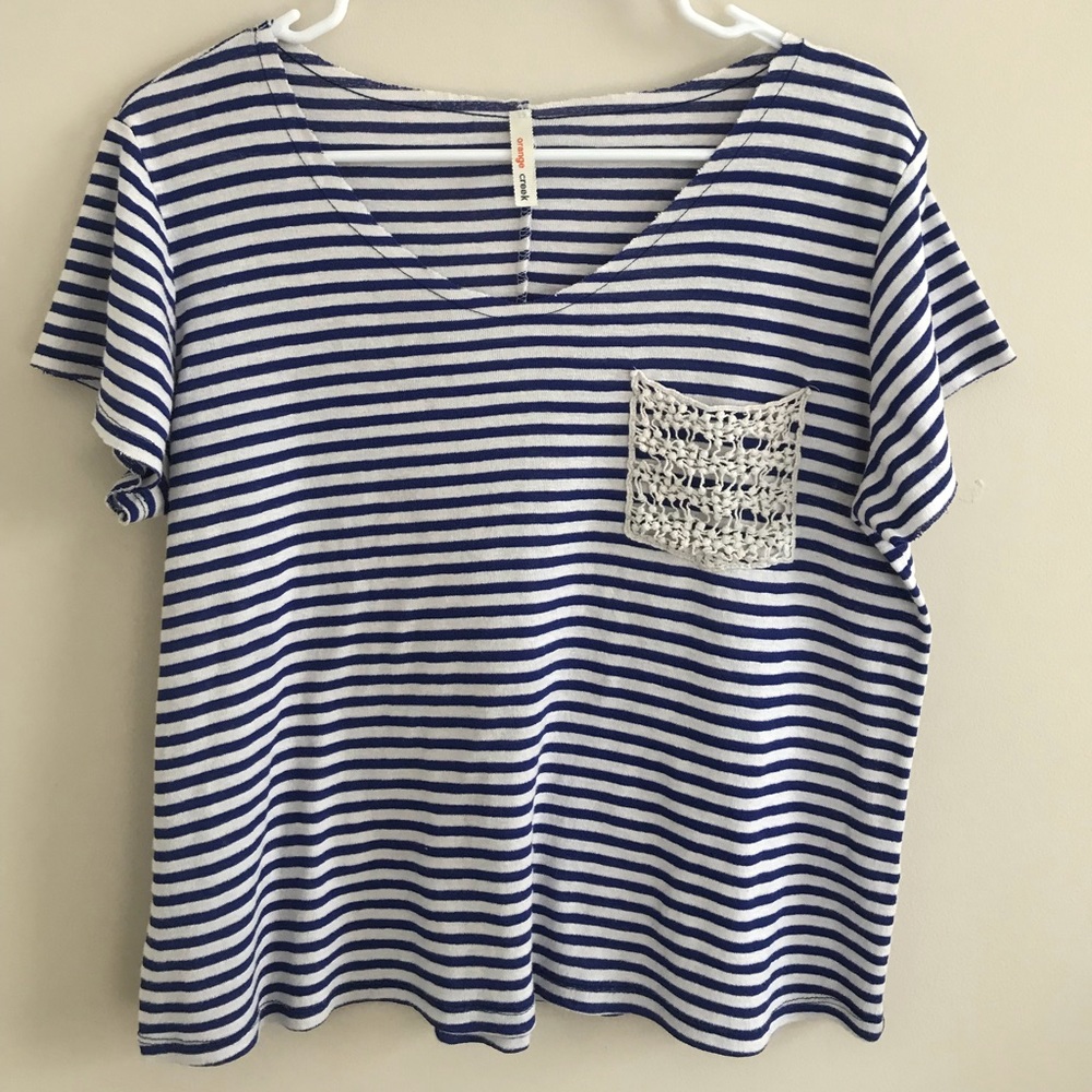 blue & white striped top
